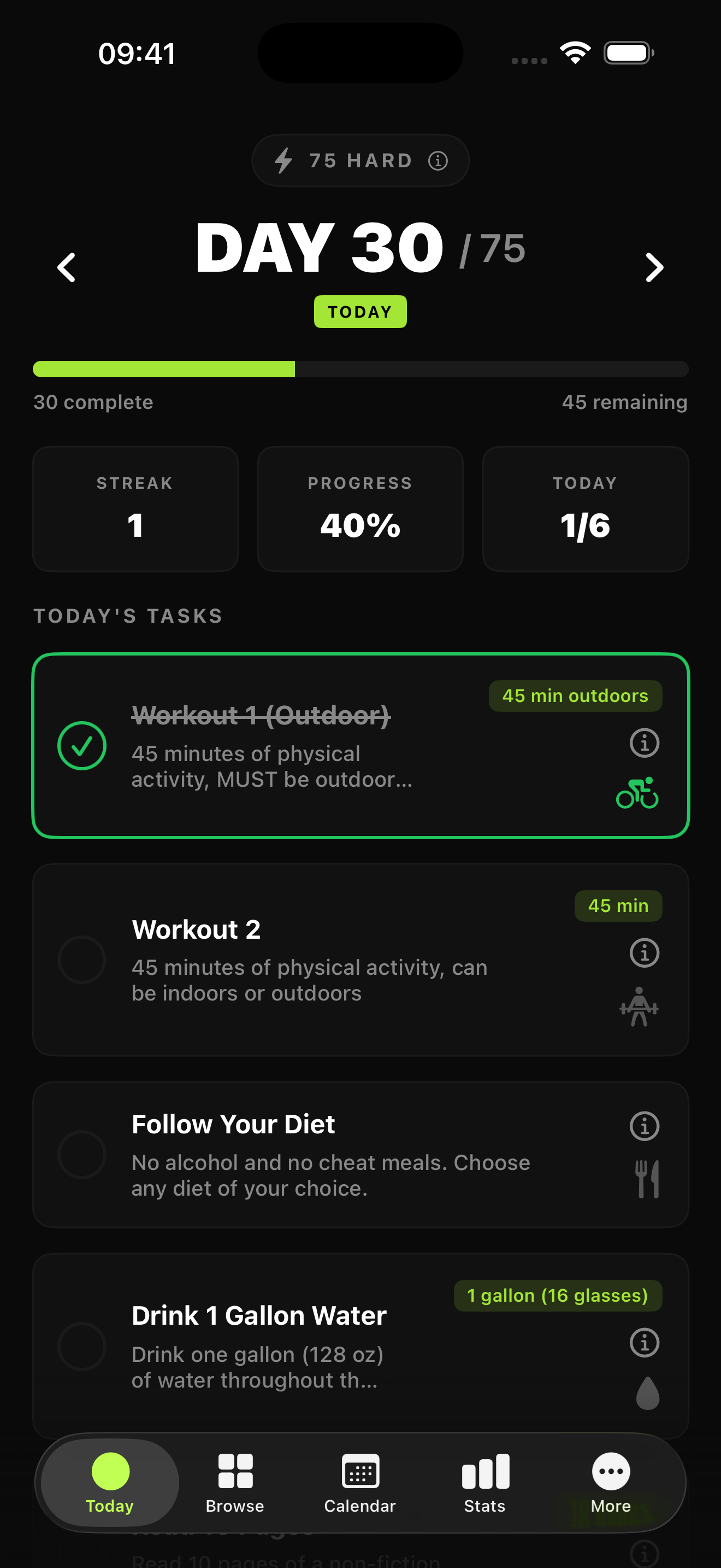 GRIT app showing the challenge selection screen